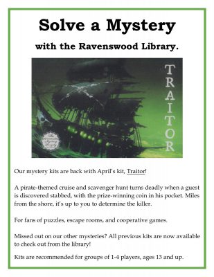 Title text: solve a mystery with the ravenswood library.