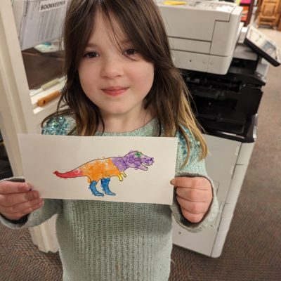 Dinosaur pointillism painting